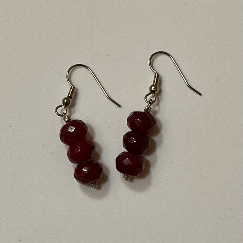 Boho Triple Garnet Dangle Earrings - Picture 2 of 4